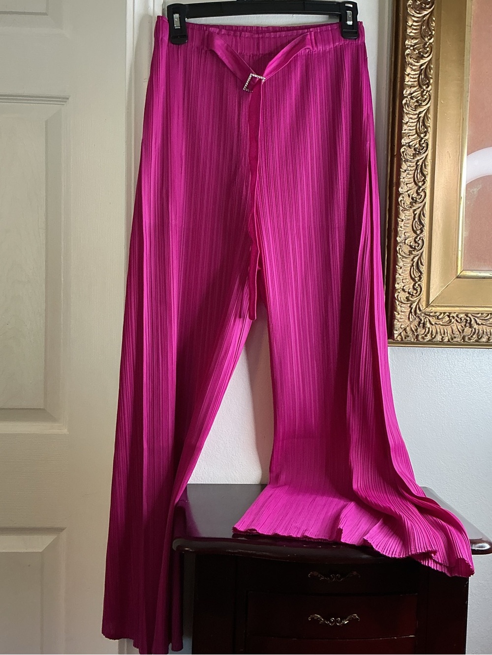 MOTF Fuchsia Pleated Wide-Leg Pants with Self-Tie Belt
